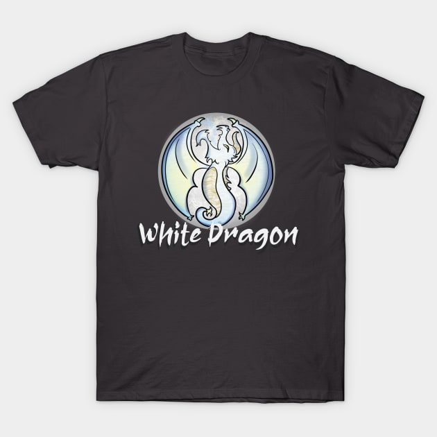 White Dragon T-Shirt by PorinArt